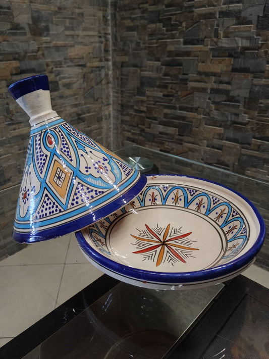 Blue and white ceramic mini Tajine handmade Safi Morocco