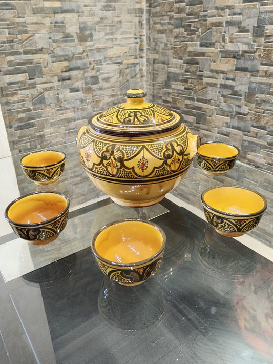 Yellow ceramic Big Tureen handmade Safi Morocco