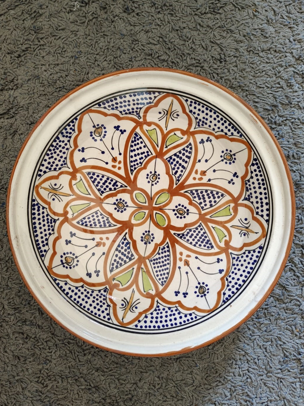 Orange and white ceramic big Tajine handmade Safi Morocco