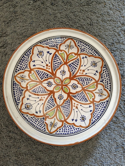 Orange and white ceramic big Tajine handmade Safi Morocco