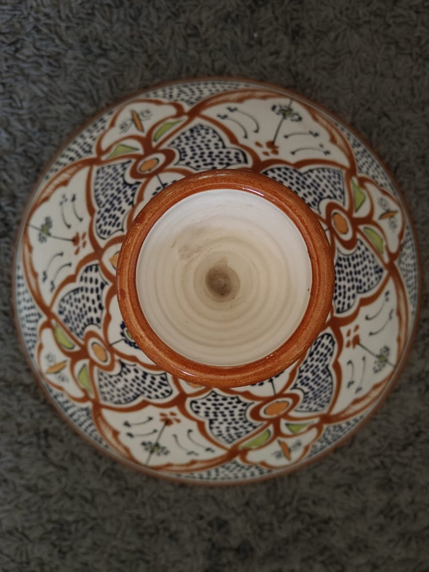 Orange and white ceramic big Tajine handmade Safi Morocco