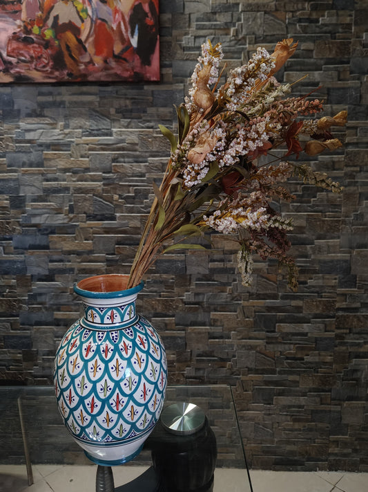 Blue and white ceramic vase handmade Safi Morocco